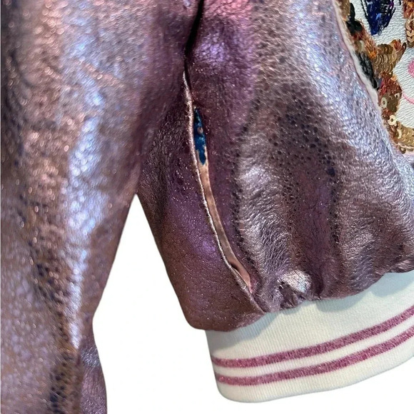 Hannah Banana Girl's Metallic Bomber Jacket w/ Sequin Cat Face - Picture 4 of 7